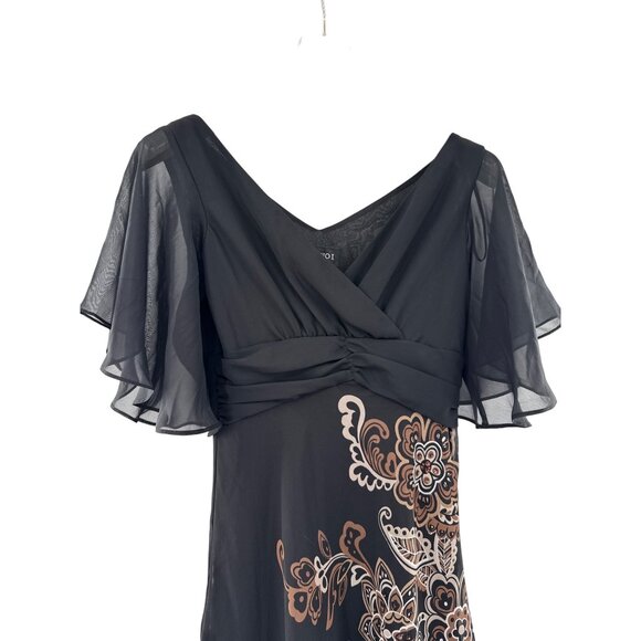 Studio I Black Chiffon Floral‎ Pattern Dress With Flutter Sleeves beaded size 4 - Picture 2 of 9